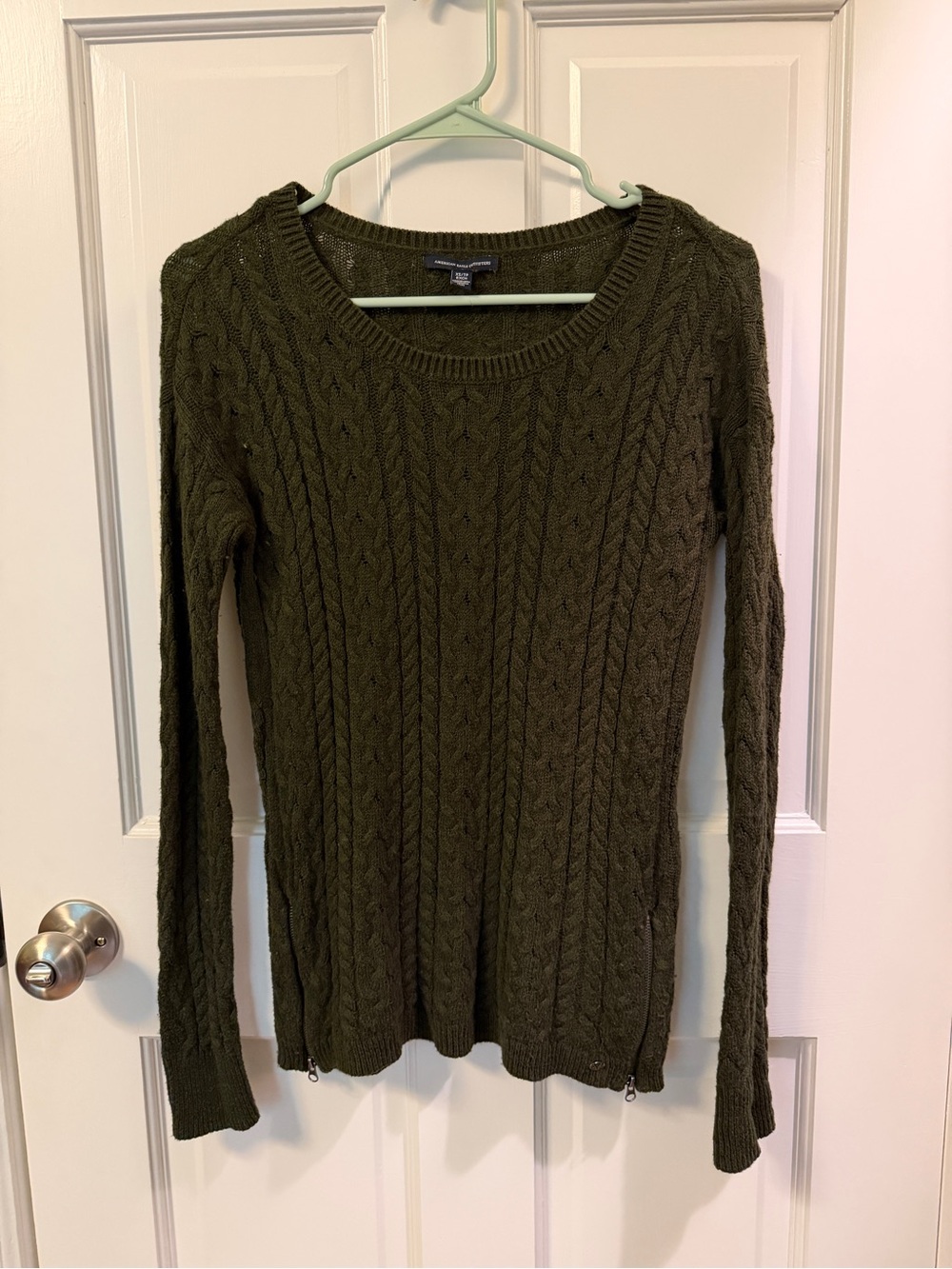 American Eagle Cable Knit Scoop Neck Sweater - Olive